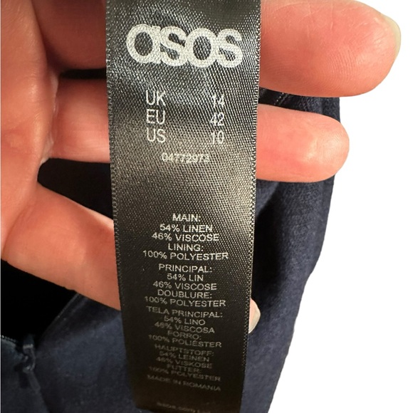 Asos Navy Blue Linen Blend Wide Leg Jumpsuit Sz 10 - Picture 9 of 10